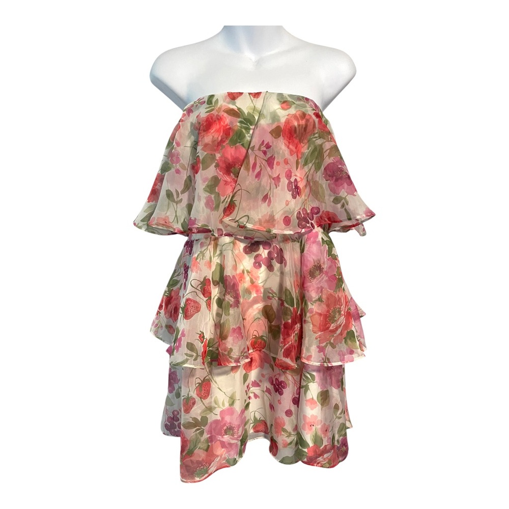 Abercrombie & Fitch Organza Tiered Mini Dress Sheer Floral New Size Medium Tall